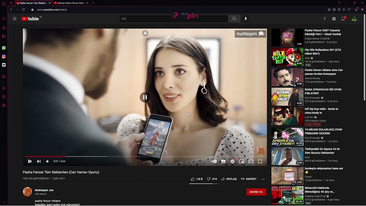 Senfonyy Jahrein Pasha Fencer Mobil Oyun Reklamlarını İzliyor'u İzleyip,İzlediği Videoları izliyor??