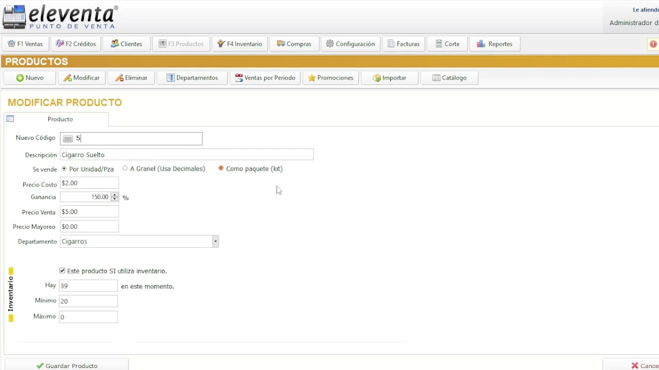 Como modificar y eliminar un producto en eleventa
