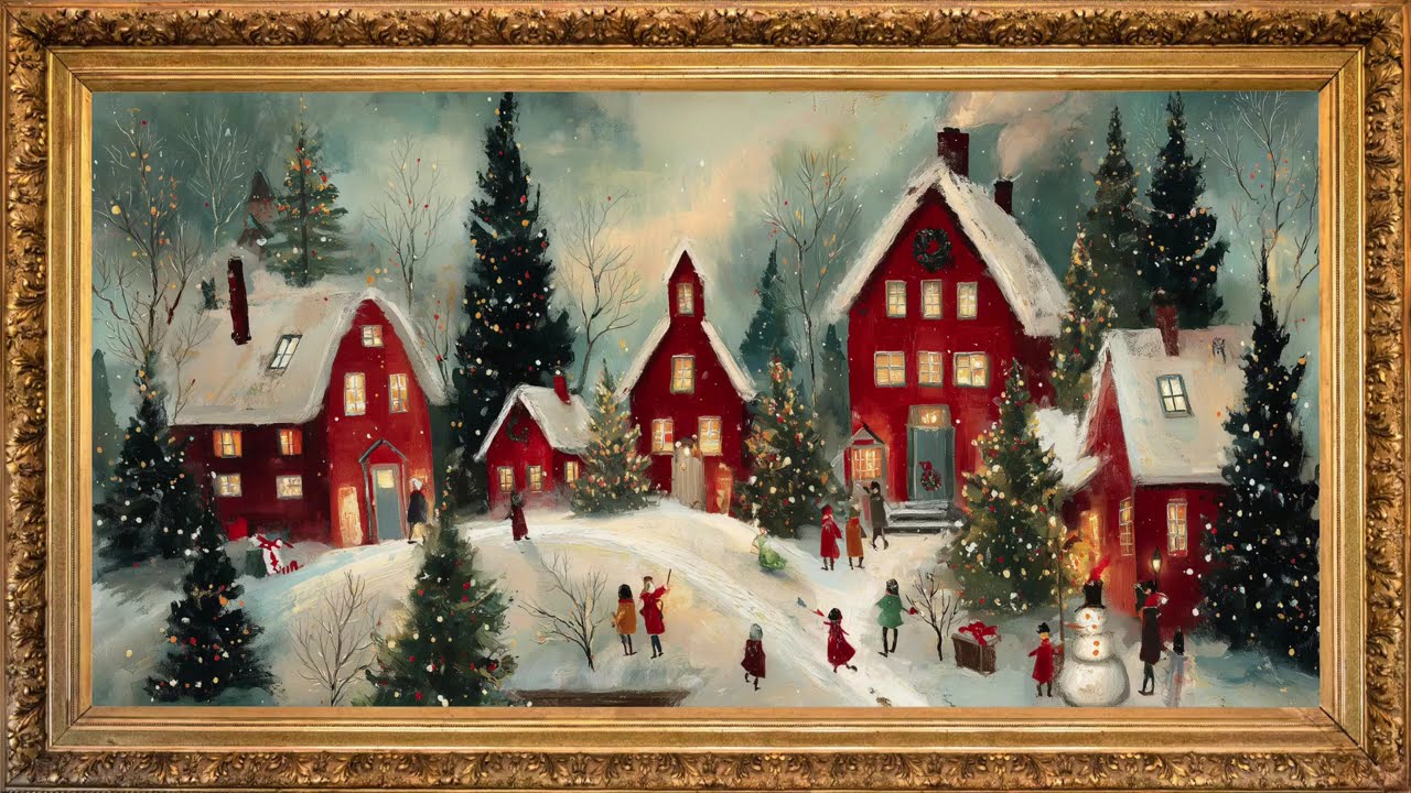 🤶Most Beautiful Holiday Christmas village Oil Paintings | Christmas Frame TV Art🎄Fairy Tale Xmas