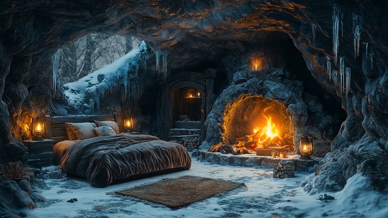 A Cozy Winter in a Forest Hideaway | Fireplace & Snowstorm Ambience | Cool Winter Sound