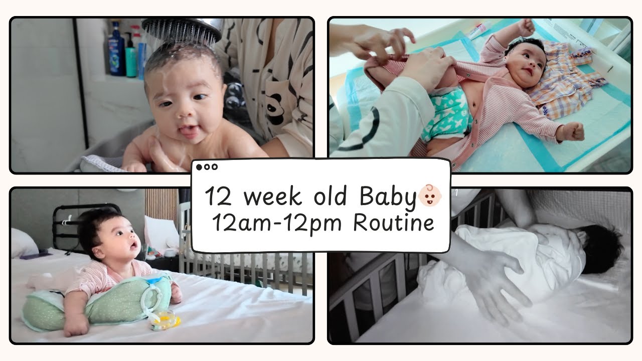 12 week old NEWBORN BABY ROUTINE from 12am-12pm (Bedtime/Morning/Bath/Nap Routine)