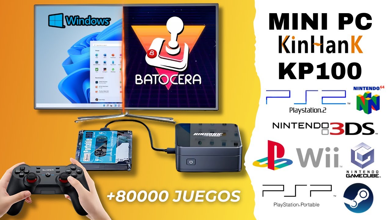 Mini PC Consola KinHank KP100 Potente y Totalmente Configurada BATOCERA | WINDOWS INTEL N100