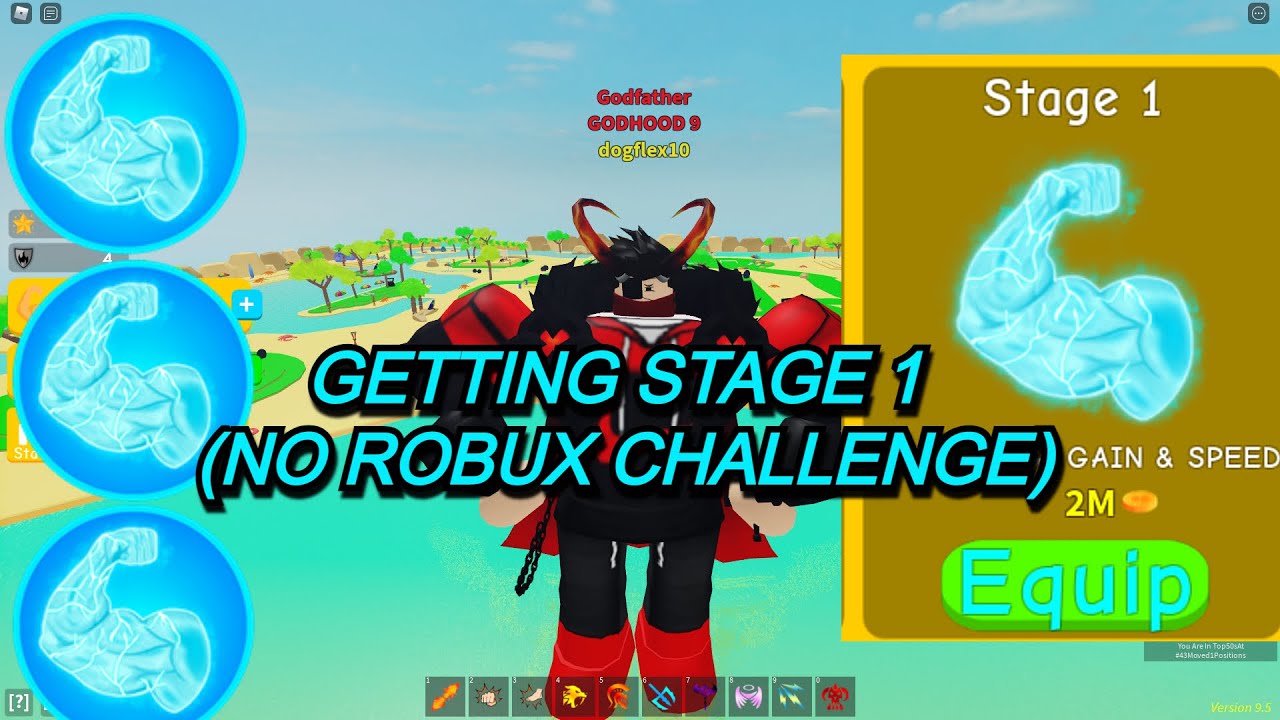 Getting Stage 1 In Lifting Simulator (No Robux Challenge.)
