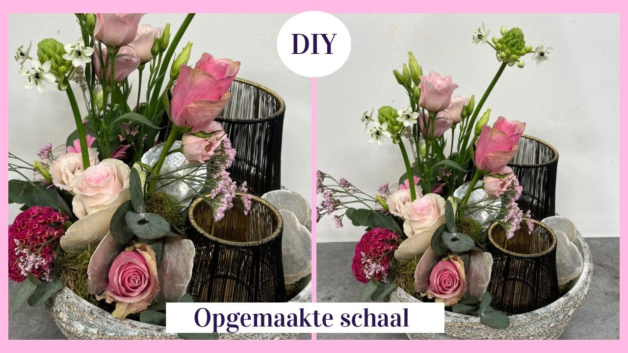Opgemaakte PTMD schaal bloemstuk  🌸🌷| Cursus Bloemschikken #361 |Carlein Tukkers
