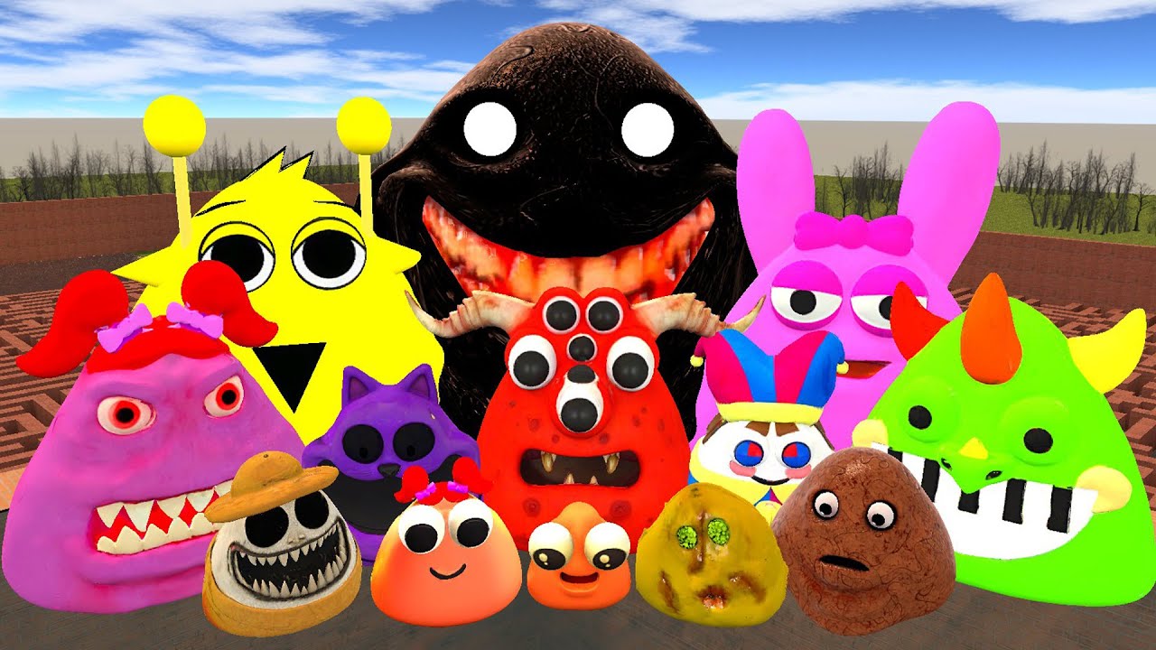 🌀SPARTAN KICKING POU BOU FAMILY FROM BOUS REVENGE Of POU and SPRUNKI POU in BIG MAZE Garrys Mod!