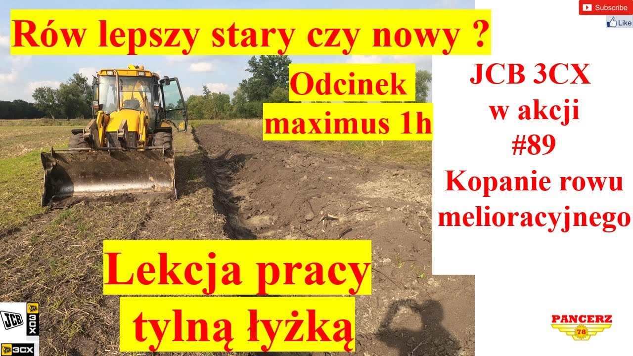 JCB 3CX w akcji. #89 Kopanie rowu melioracyjnego. Lekcja pracy tylną łyżką. Ćwiczenia dla młodych.