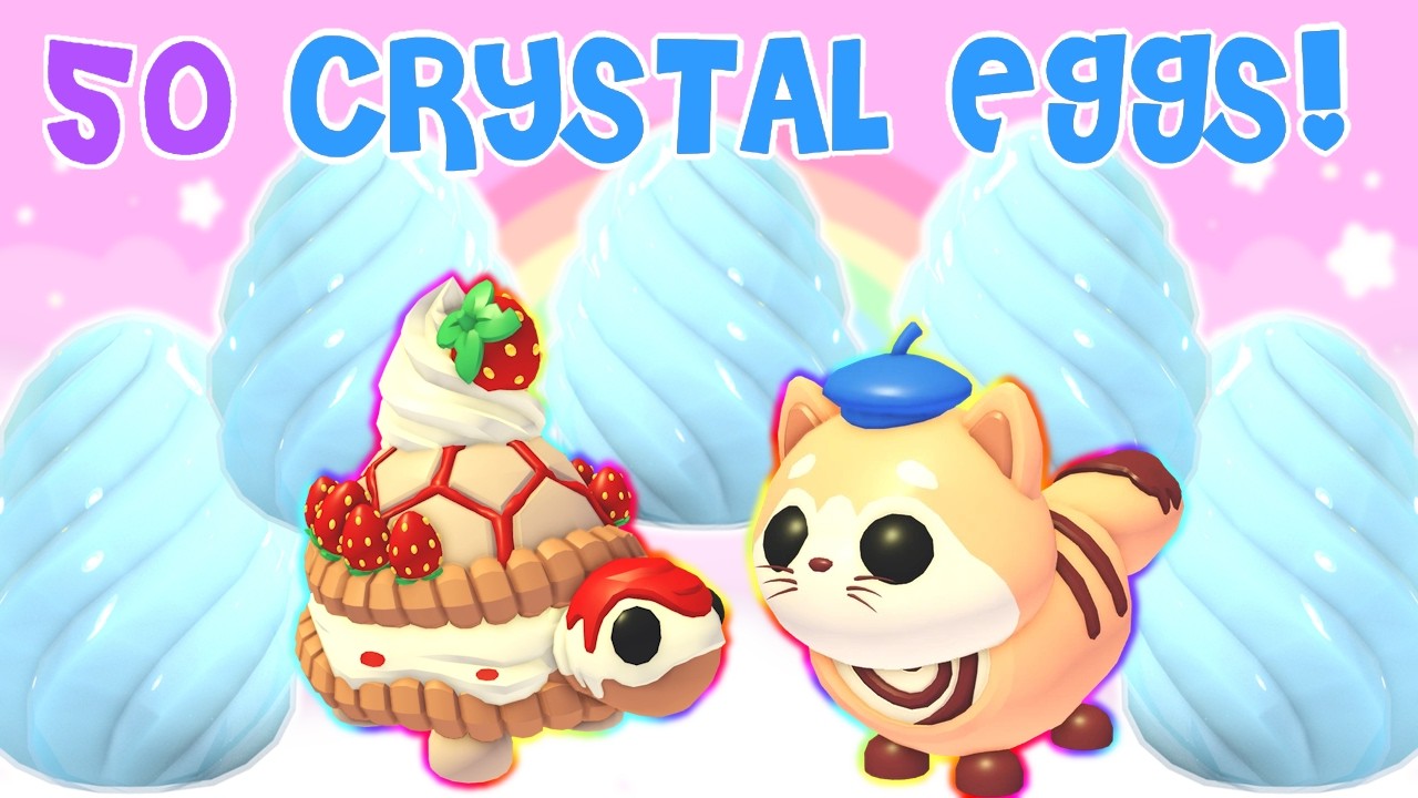 Hatching 50 Crystal Eggs for Pain Au Chat & Strawberry Tortle! | Adopt Me Roblox | Riivv3r