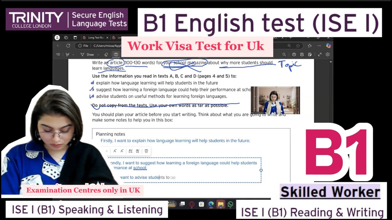 B1 English Test Reading & Writing  Skilled Worker Visa || ISE 1 Trinity College London