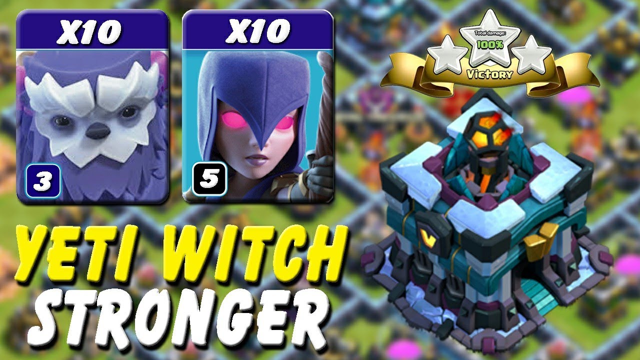 Th13 Yeti Witch Attack Strategy! Th13 Ground Attack Strategy With Low Heroes In Clash of Clan