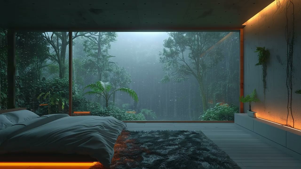 3 Hours of ASMR Rainfall White Noise from Bedroom Window for Relaxation and Deep Sleep