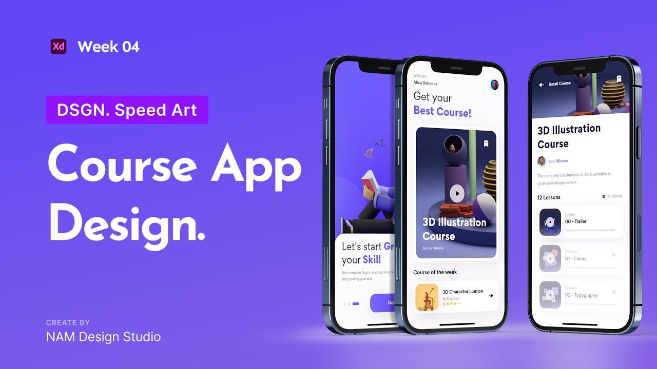 Design Online Learning App in Adobe XD - UI Speed Design | Week - 04
