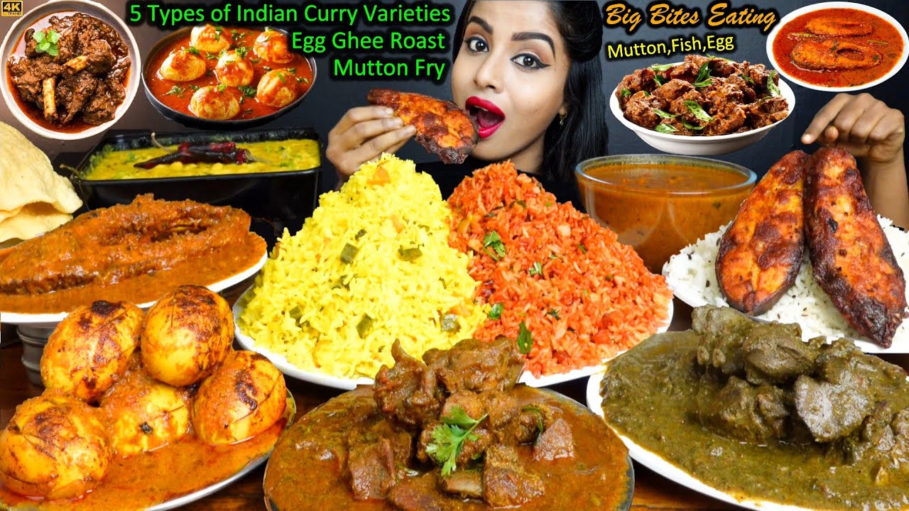 ASMR Eating Spicy Mutton Curry,Dal Tadka,Fish Fry,Egg Curry,Jeera Rice Big Bites ASMR Eating Mukbang