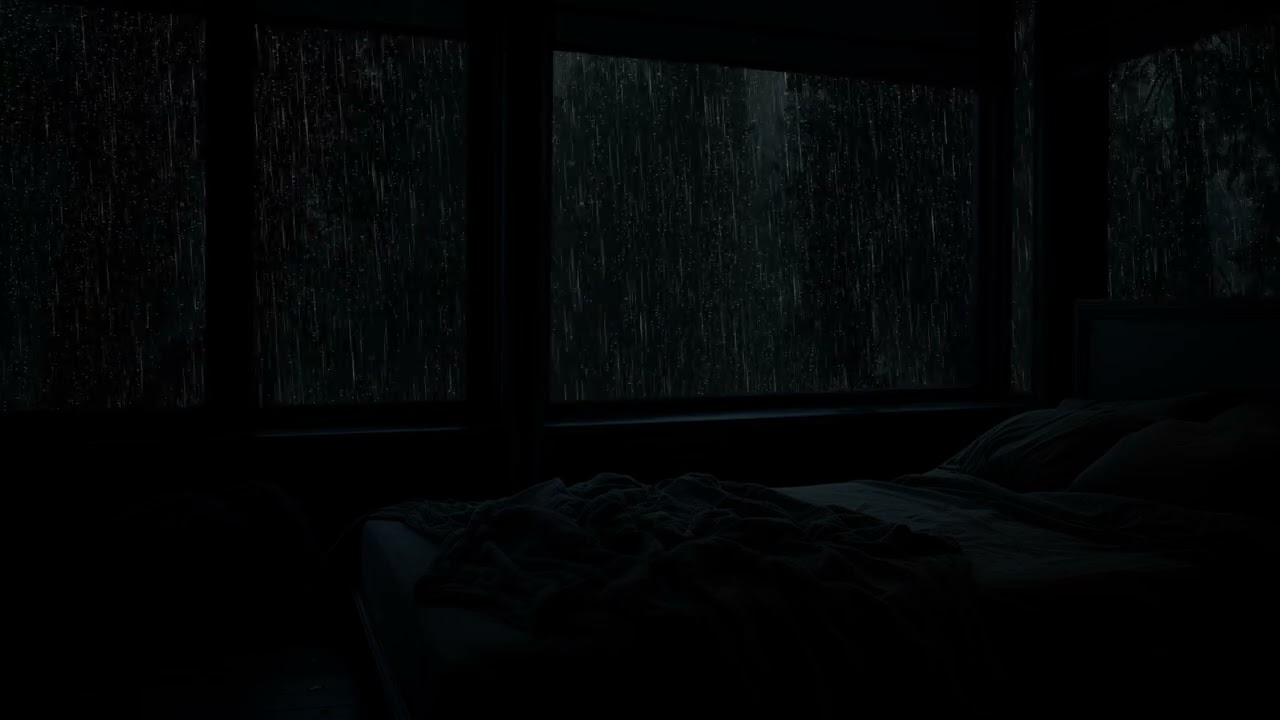 Pluie de temp&ecirc;te nocturne - Fortes pluies et vents forts avec des bruits de tonnerre pour dormir