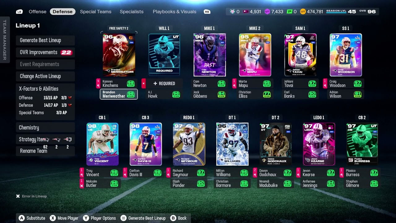 Madden 26-Season 5 level 45 New England Patriots Theme 94 overall Brandon Meriwether, best team p2