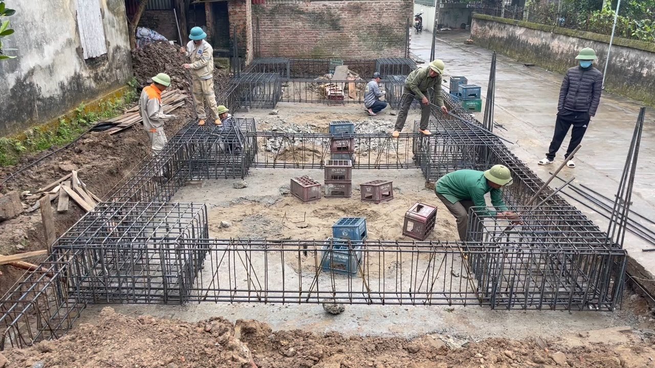 Technology Construction Concrete Beams Prevent Subsidence // Techniques Install Iron For Foundation