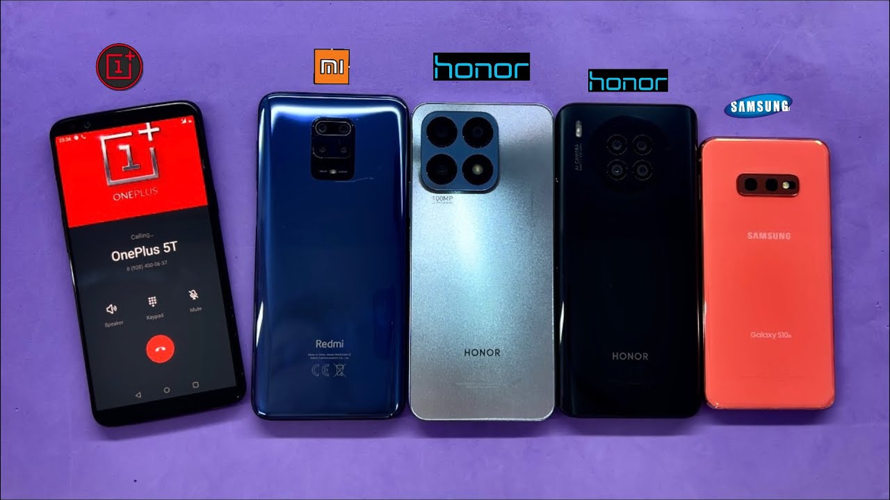 OnePlus 5T calling Xiaomi Redmi 9S + Honor X8 + Honor 50 Lite + Samsung Galaxy S10e