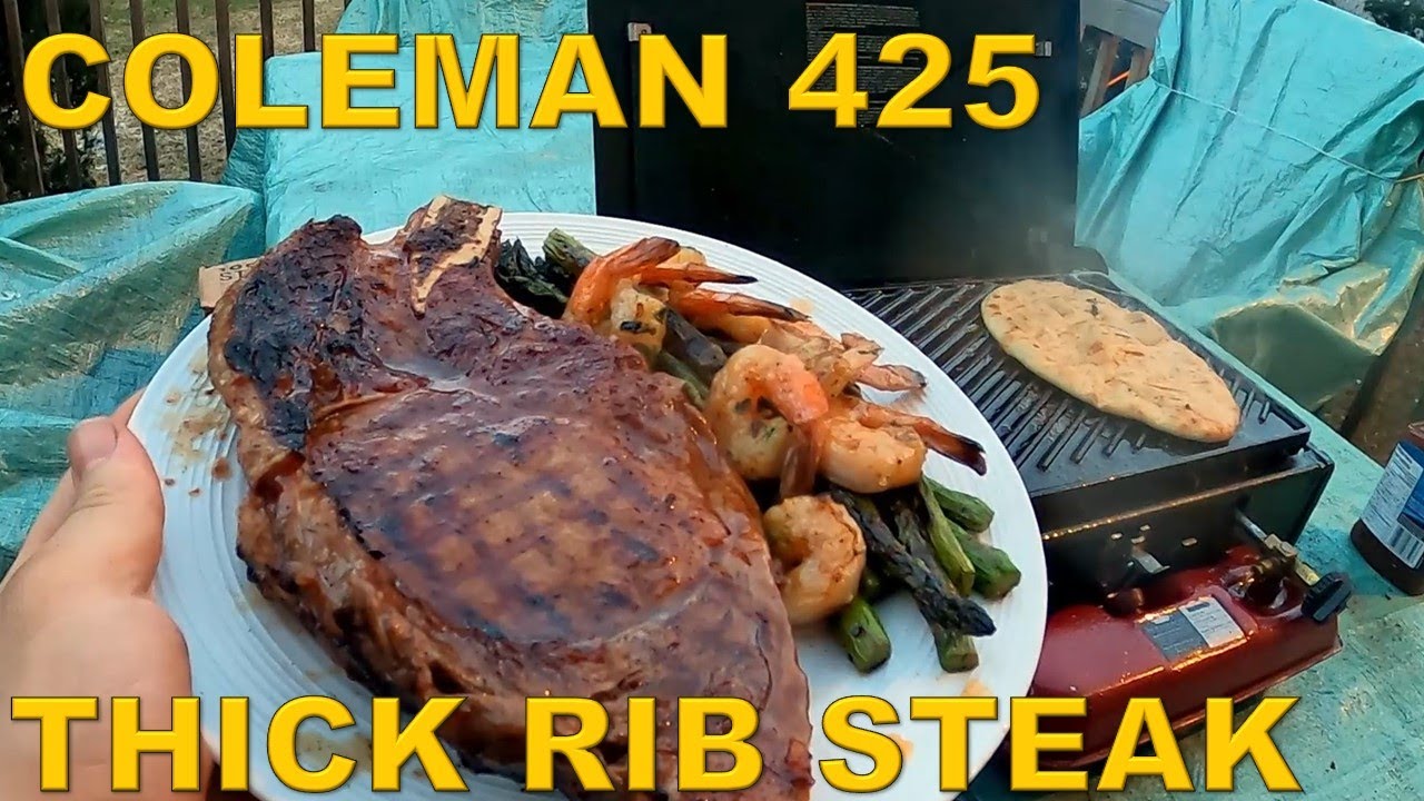 Grilling Rib steak on the Coleman 425 camping stove | ASMR