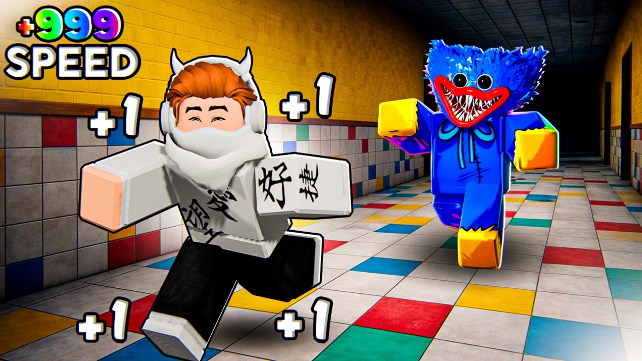 A CADA SEGUNDO Eu GANHO +1 de VELOCIDADE PARA FUGIR do Huggy Wuggy No Roblox