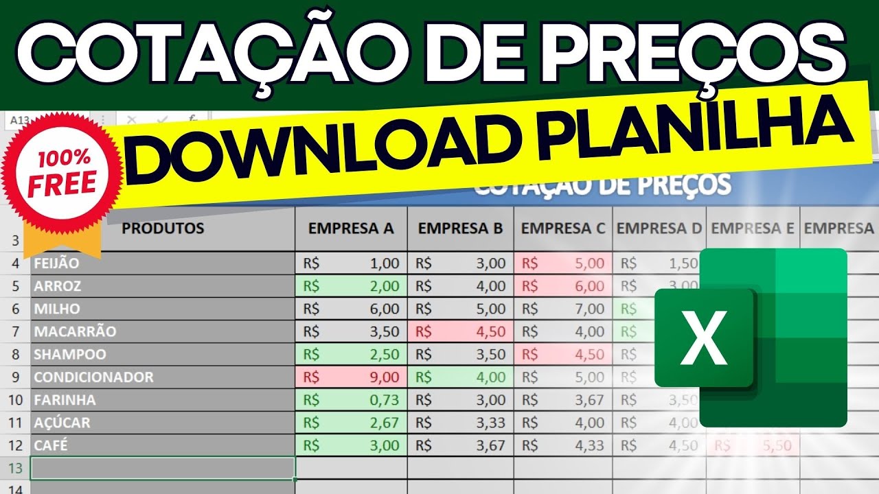 PLANILHA COTAÇÃO DE PREÇOS GRÁTIS PARA DOWNLOAD NA DESCRIÇÃO.