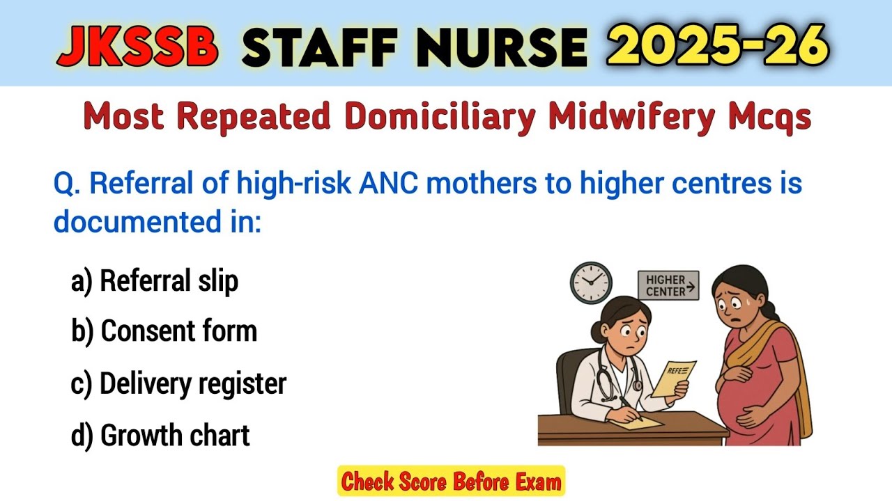 Jkssb Staff Nurse & FMPHW 2025-26 🔴 Most Repeated Domiciliary Care | Midwifery Mcqs ✅️ Nursing
