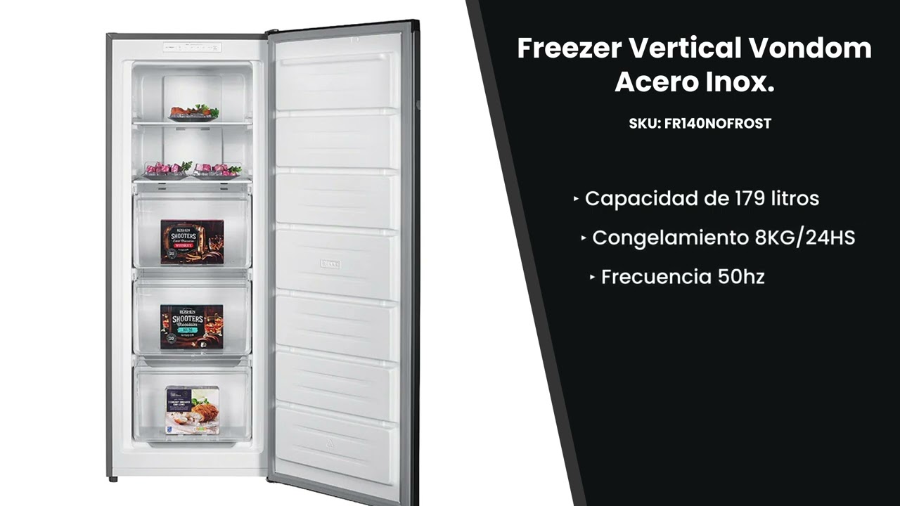 Freezer Vertical Nofrost 179 Litros Vondom FR140 Acero Inoxidable