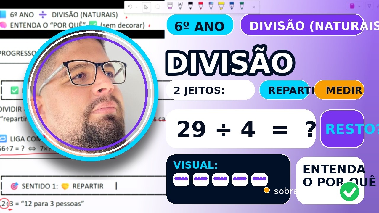 Divisão com Resto no 6º Ano (Números Naturais) | Entenda o POR QUÊ (Sem Decorar)