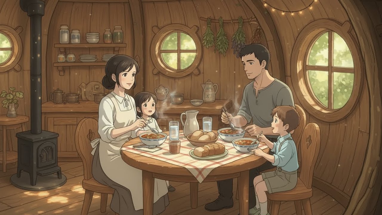 A Family life in a tree house | Cooking Meal | Relaxing Ghibli vibes