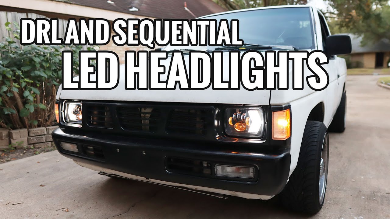 Nissan Hardbody LED Headlight Install DRL Sequential Turn Signal D21 |  OVOTOR 7x6 LED Review