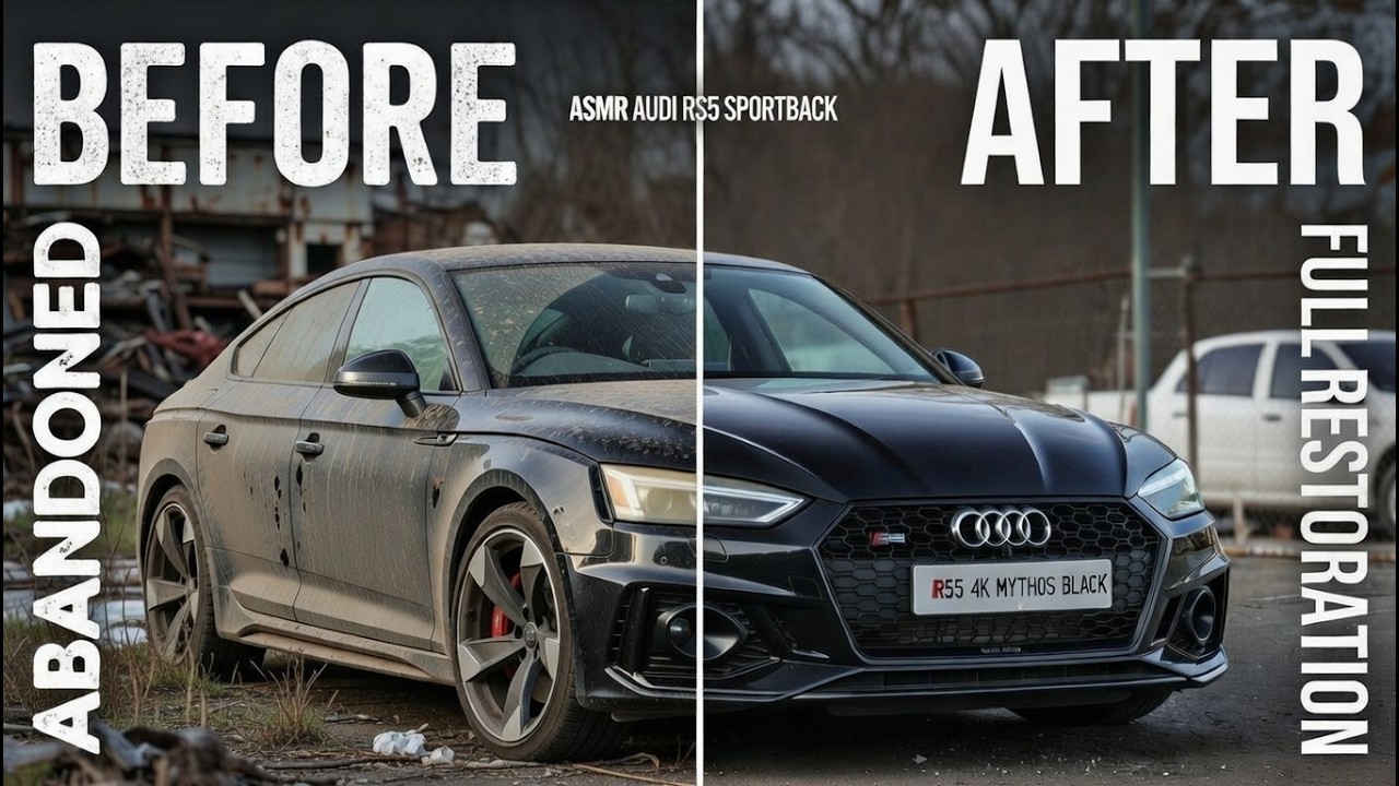ASMR Audi RS5 Sportback Full Restoration: Abandoned Mythos Black Wreck to Showroom Perfection.