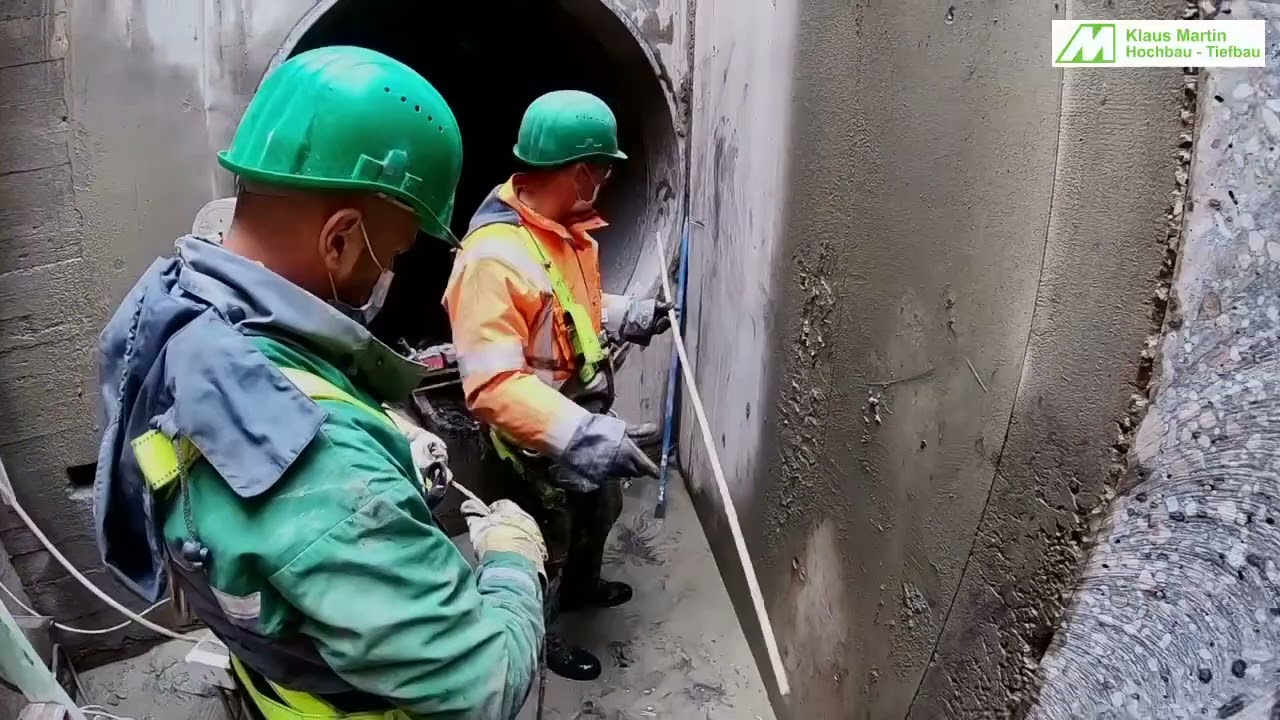 Betontrenntechnik im Abwasserschacht, Seilsäge, Wandsäge, Kernbohrungen, Abbruchroboter