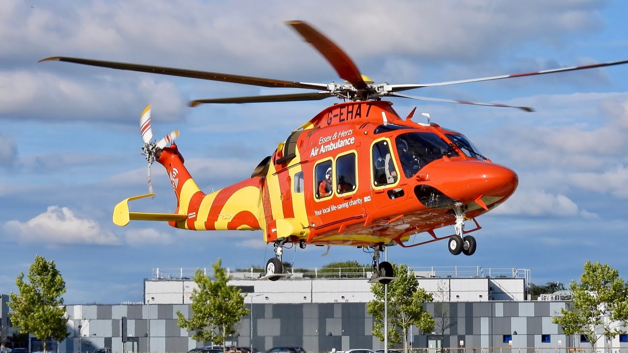 New Essex & Herts Air Ambulance Leonardo AW169 G-EHAT at the Addenbrooke's Hospital helipad