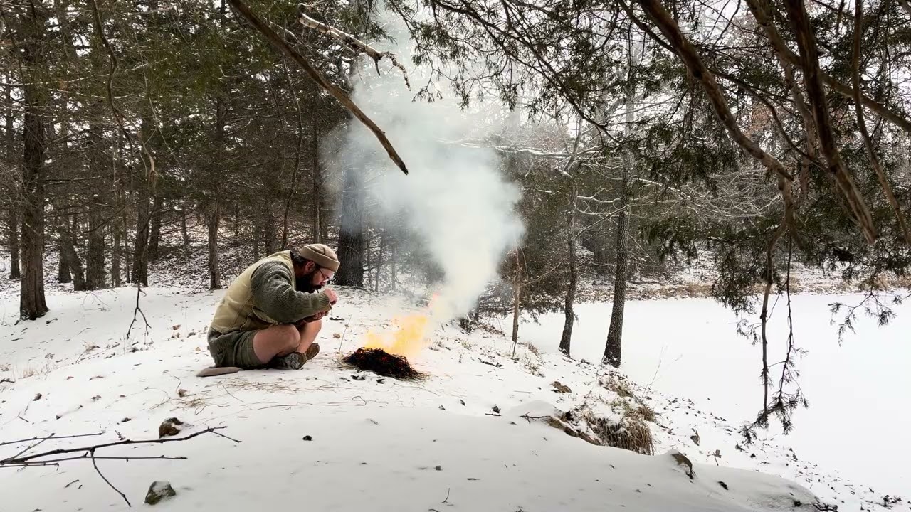 Hand drill friction fire at 3°F (-16°C)