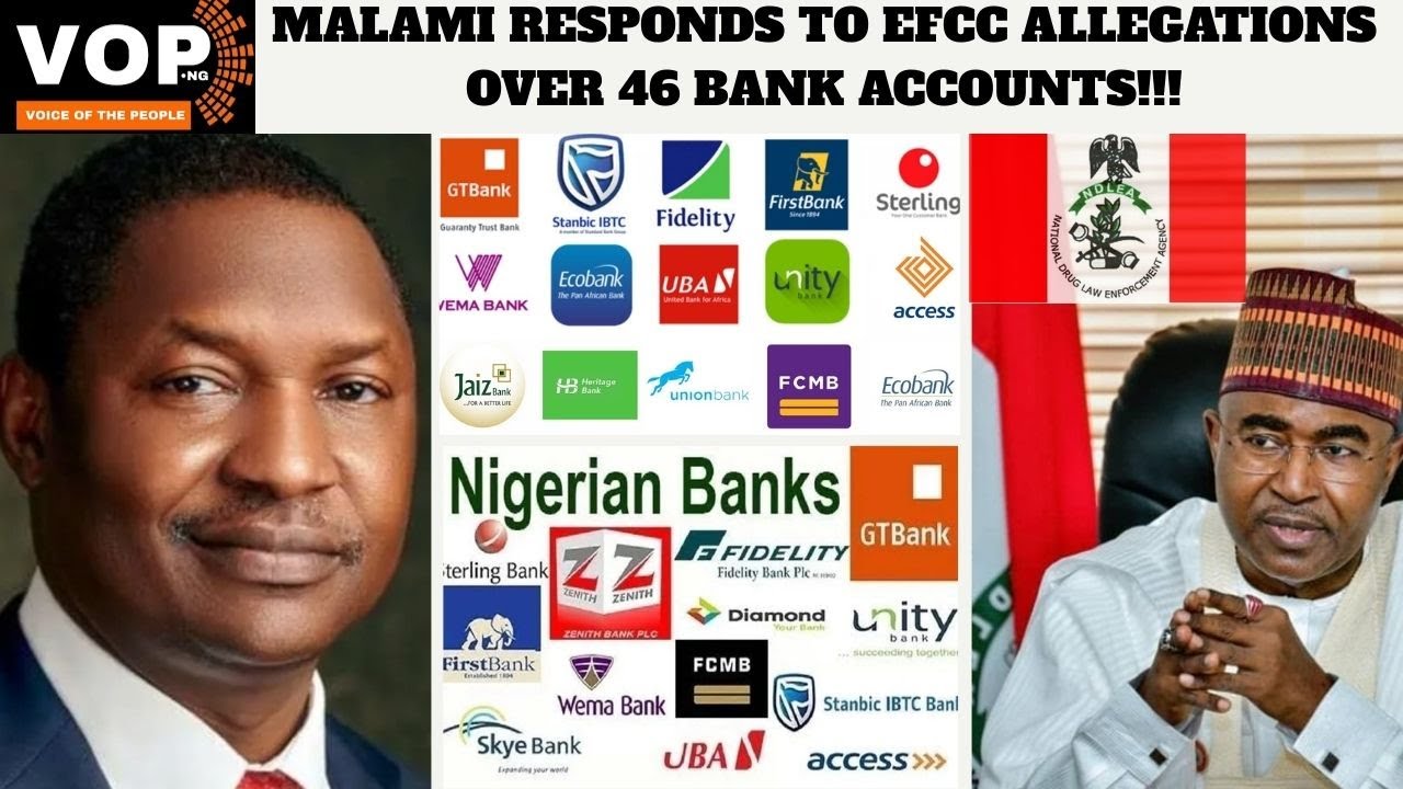 EFCC против Малами: бывший генеральный прокурор отрицает принадлежность 46 счетов.