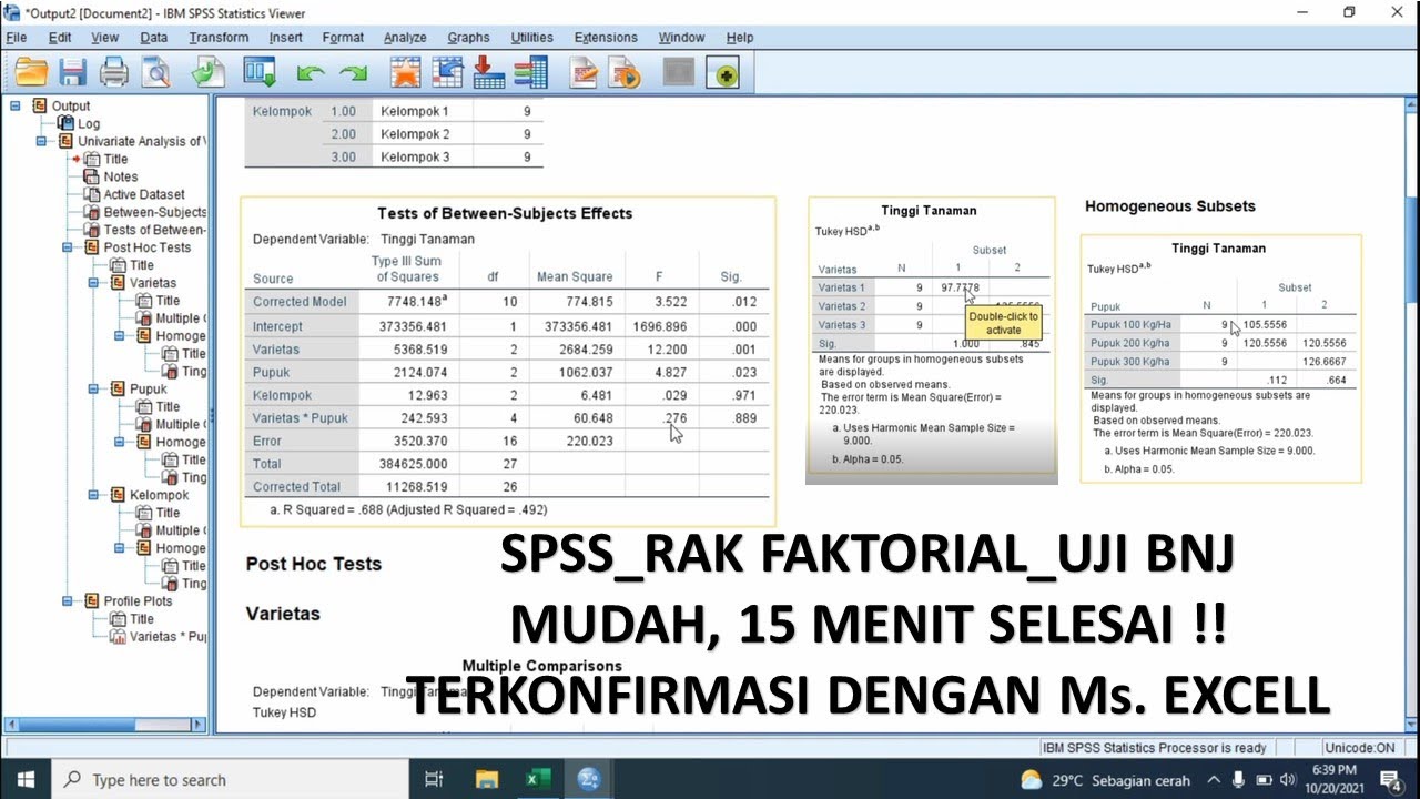 SPSS Rancangan Acak Kelompok Faktorial, Factorial Randomized Block Design, Uji BNJ, Tukey Test