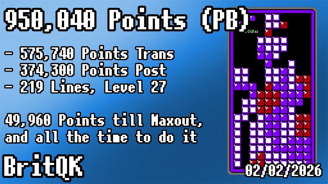 950,040 Points in NES Tetris (PB) - 50k to Maxout!