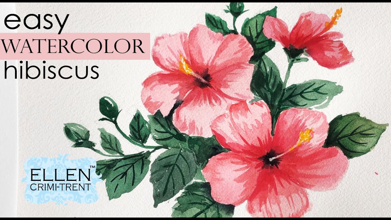 EASY hibiscus watercolor painting tutorial/ Step by Step Easy for Beginners/