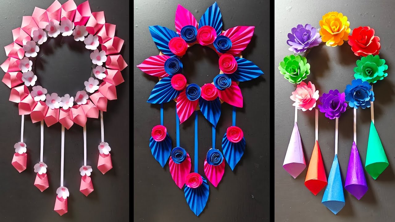 3 Beautiful Flower Wall Hanging / Paper Craft For Home Decoration/Easy flowers making with paper DIY
