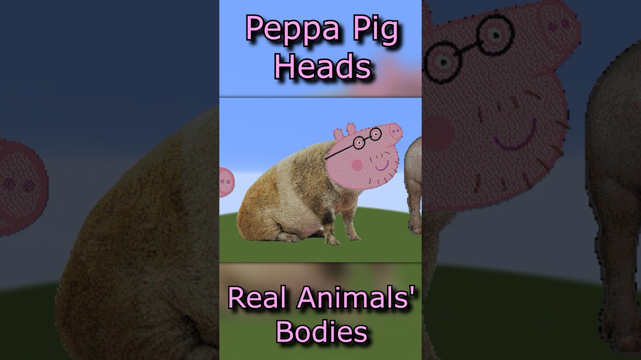Realistic animals with Peppa Pig heads (in Minecraft)