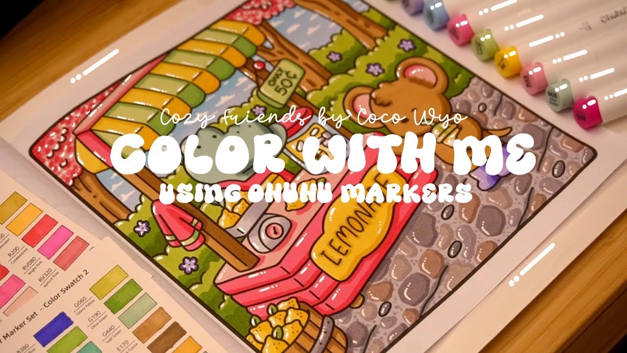 Color with me (ASMR) 🍋💕 'Cozy Friends' by Coco Wyo using Ohuhu markers 🌱✏️ #adultcoloring #asmr
