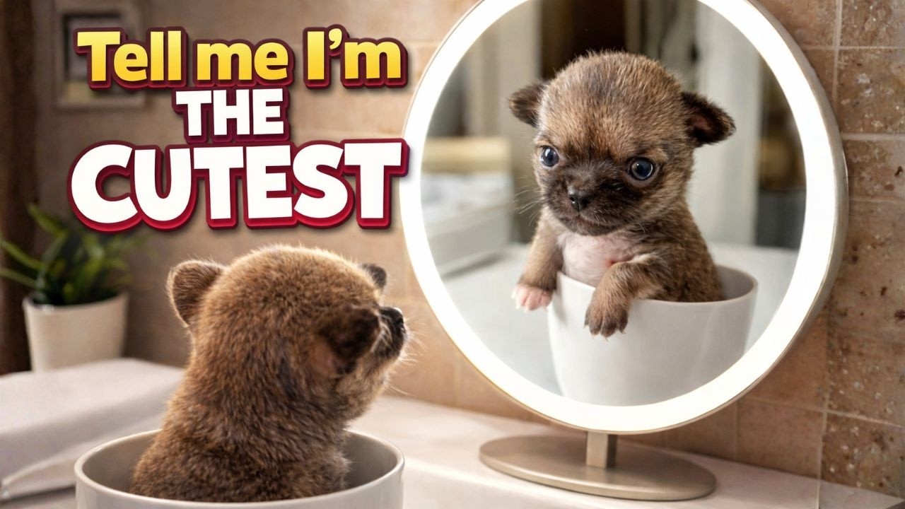 Tiny Puppy Stares at the Mirror: “Tell Me I’m the Cutest!” 😂🐶