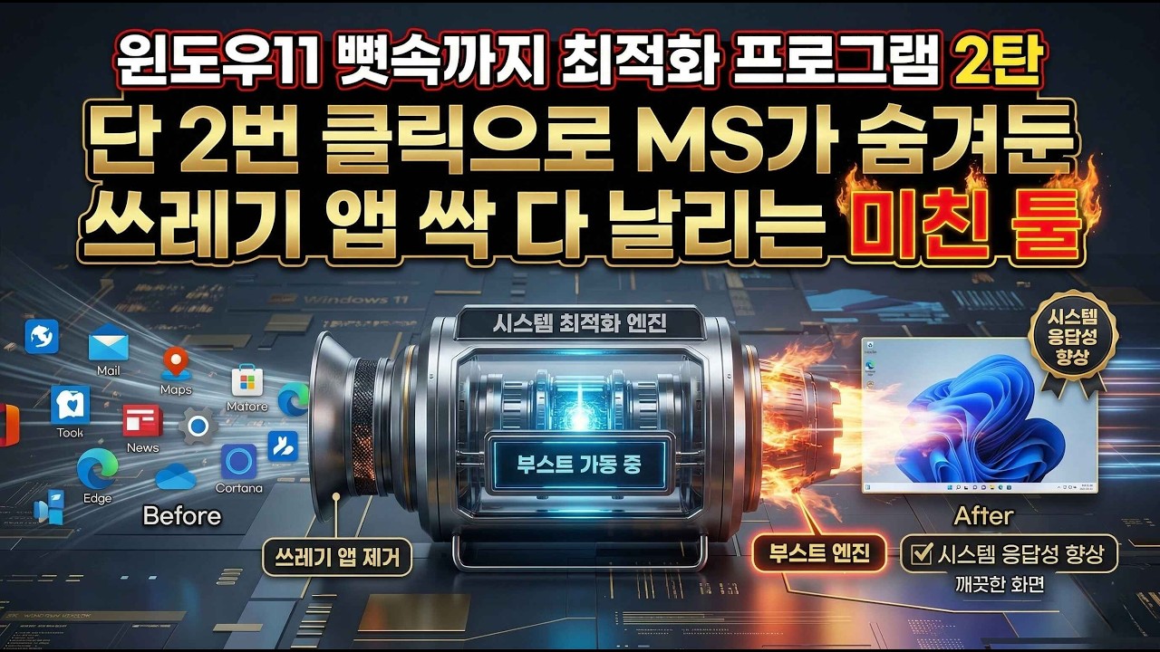 윈도우11 뼛속까지 최적화 프로그램 2탄, 단 2번 클릭으로 MS가 숨겨둔 쓰레기 앱 싹 다 날리는 미친 툴