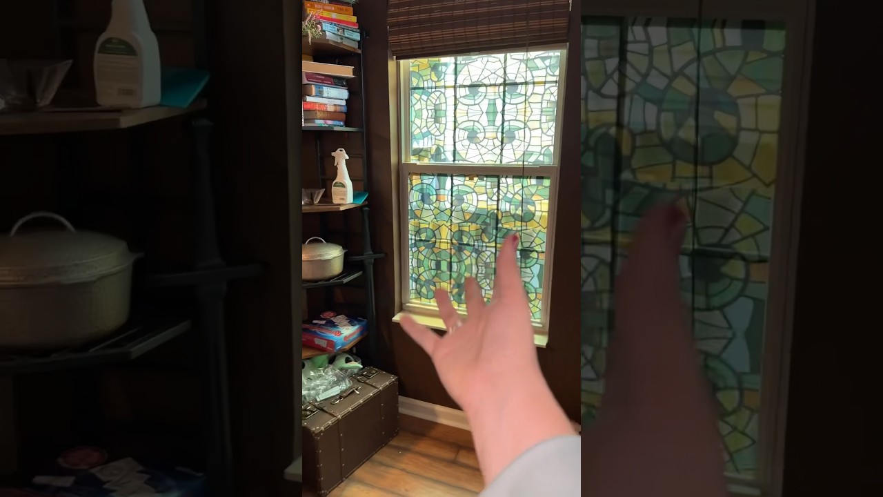 Stained glass window privacy film for our fairy core living room!!!