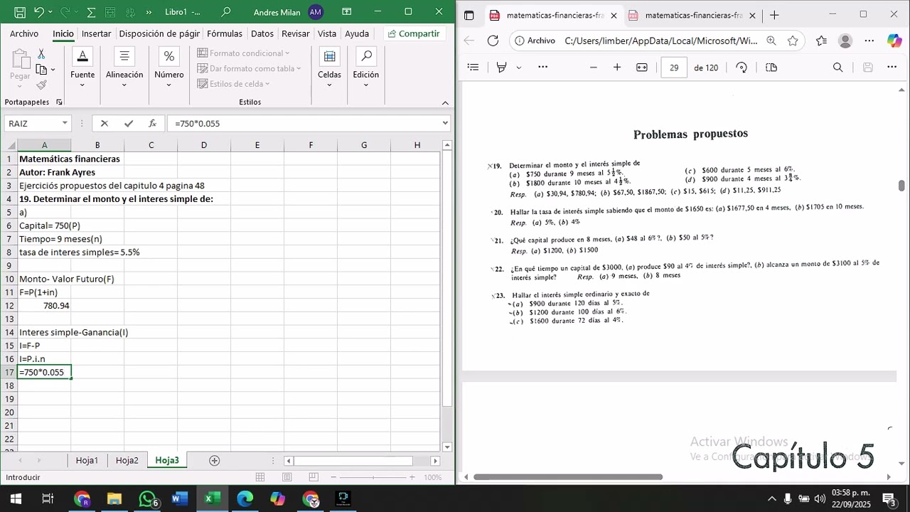 Interés Simple-Matemáticas financieras(Ej.19-Cap.4)