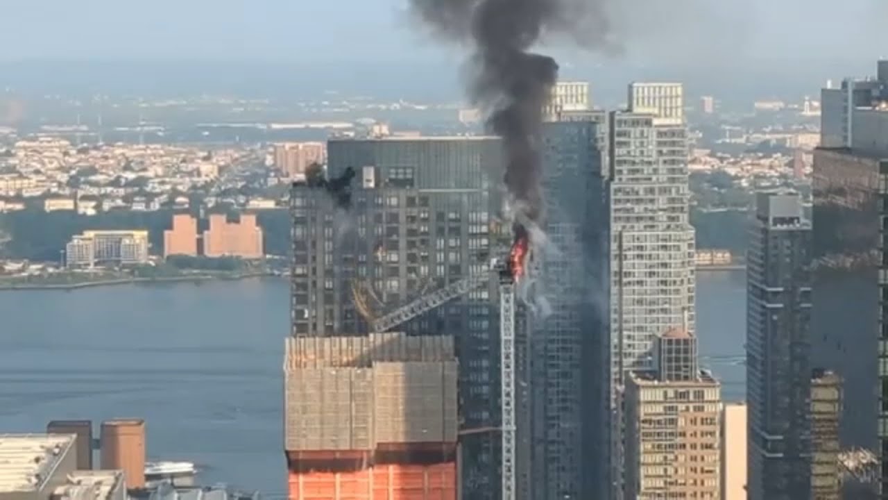 New York City high-rise crane fire sends debris falling down below