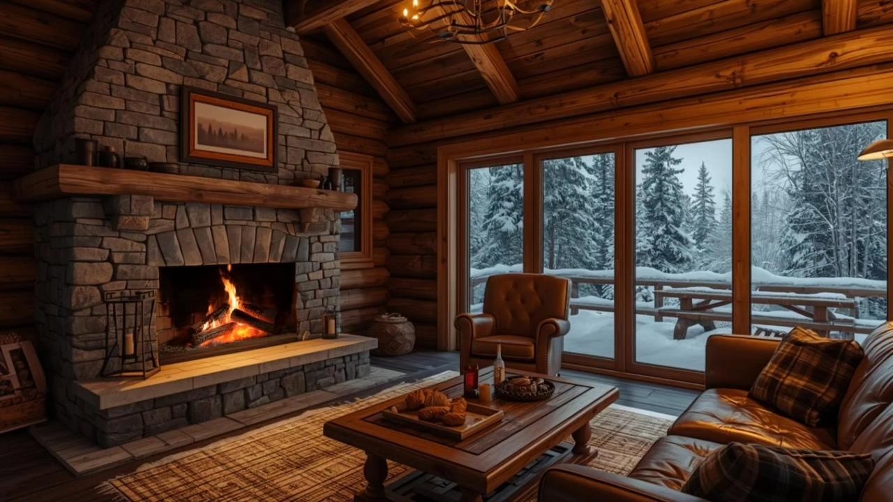 Soft Snowy Night Jazz ❄️ Cozy Fireside Ambiance and Fireside Ambiance