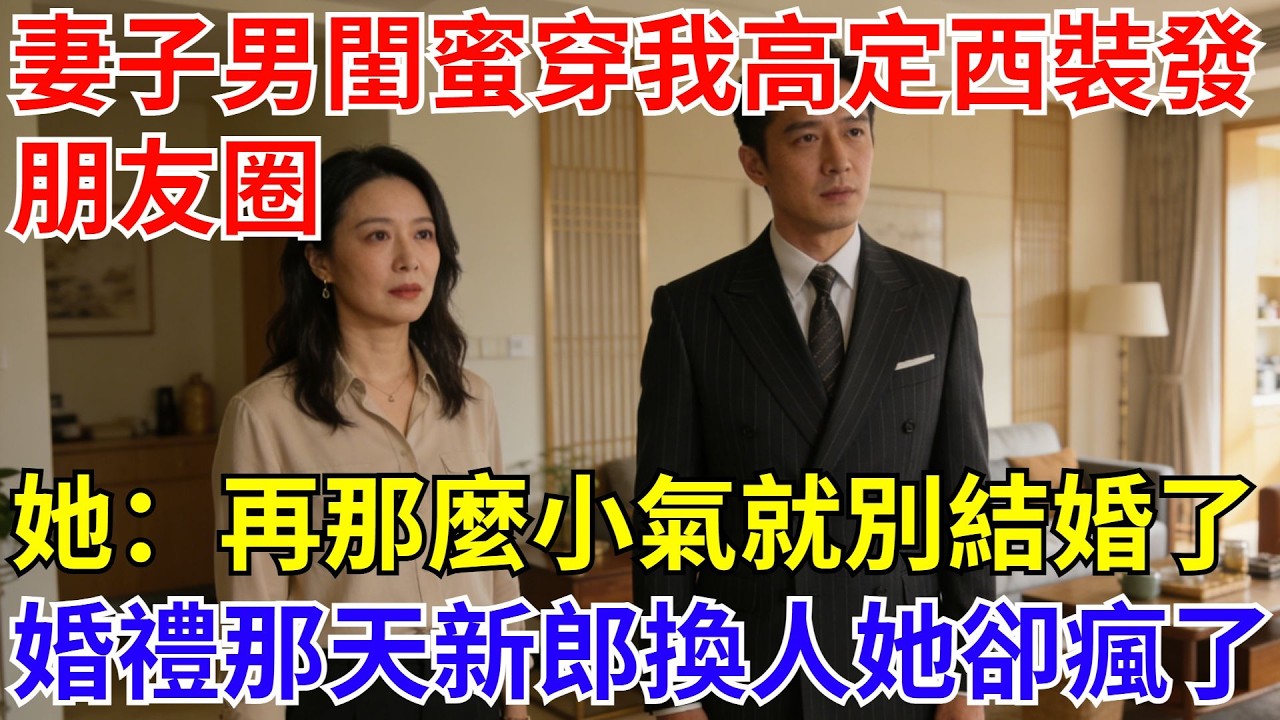 妻子男閨蜜穿我高定西裝發朋友圈。她：你別那麼小氣，再陰陽怪氣就別結婚！婚禮那天發現新郎換人了她卻瘋了！【風港故事】#男頻小說#都市#故事#小說#爽文#職場
