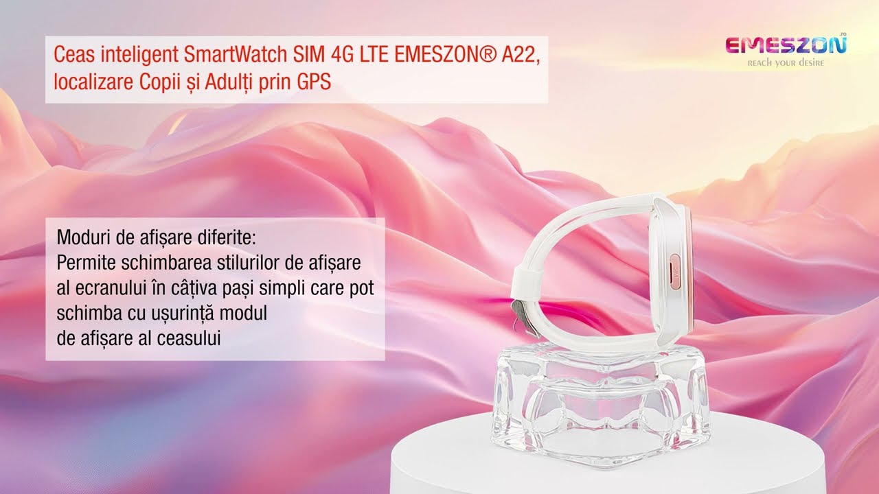 CEAS INTELIGENT SMARTWATCH SIM 4G LTE EMESZON&reg; A22, LOCALIZARE COPII SI ADULTI PRIN GPS, VIDEO, SOS