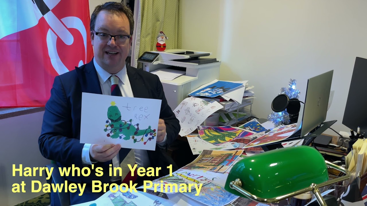 Mike announces the winner of the Schools Christmas Card competition 2021