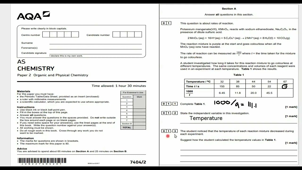 AS-Chemistry 2022 paper 2 AQA