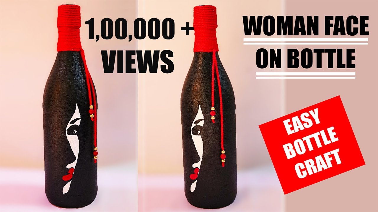 Woman Face on Bottle/Easy Drawing on Bottle/Glass Bottle Craft/DIY Bottle Craft/Simple Bottle Art